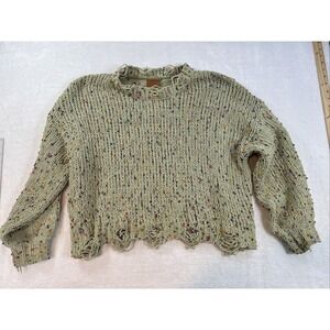 POL Distressed Confetti Knit Cropped Sweater Sage Size L Boho Funky Colorful
